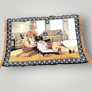 Vintage Decorative Tapestry Lion Child Reading Book